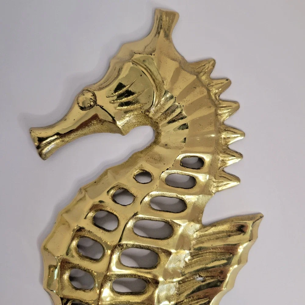 Vintage Solid Brass Sea Horse Wall Hangings Pair 14” & 12” Japan